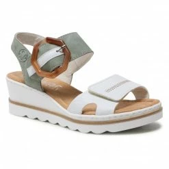 Wedges Sandals RIEKER - 67476-81 Weiss Kombi White, Green